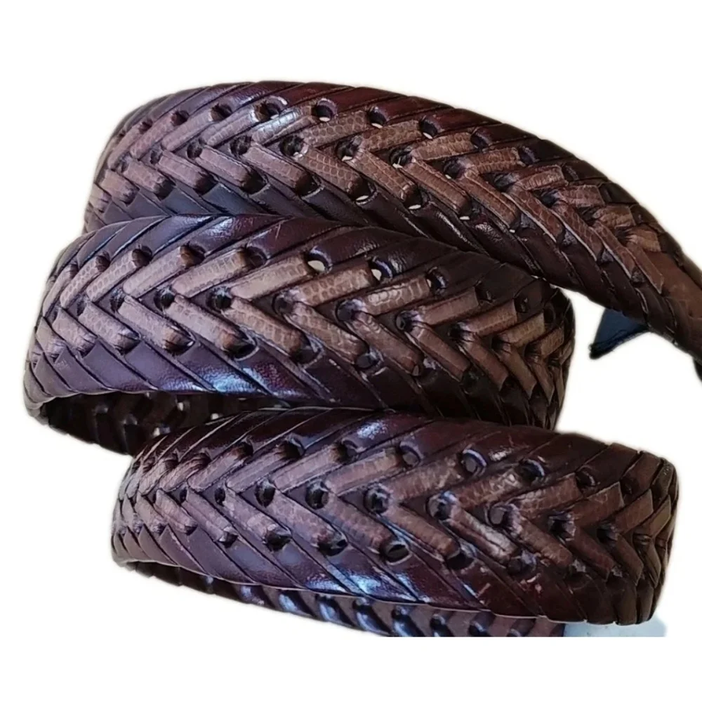 Onyx Brighton Vintage Belt Adult Size 38 Brown Braided Silver Buckle Width 1.5